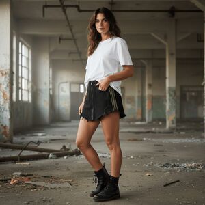 Carmar Beatrice Neon Side Zippers Black Distressed Mini skirt Front Zip Size 26